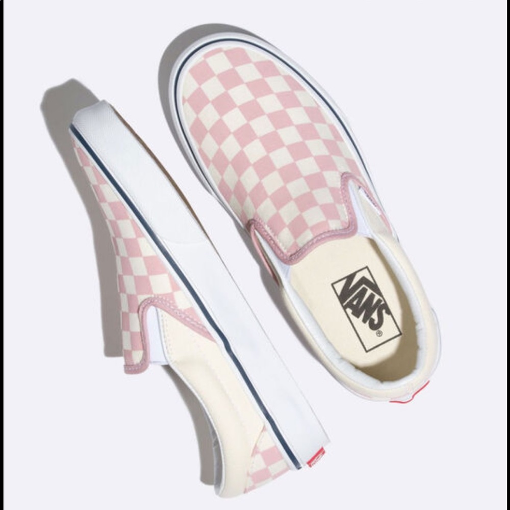Pink and White Checkered Slip Ons